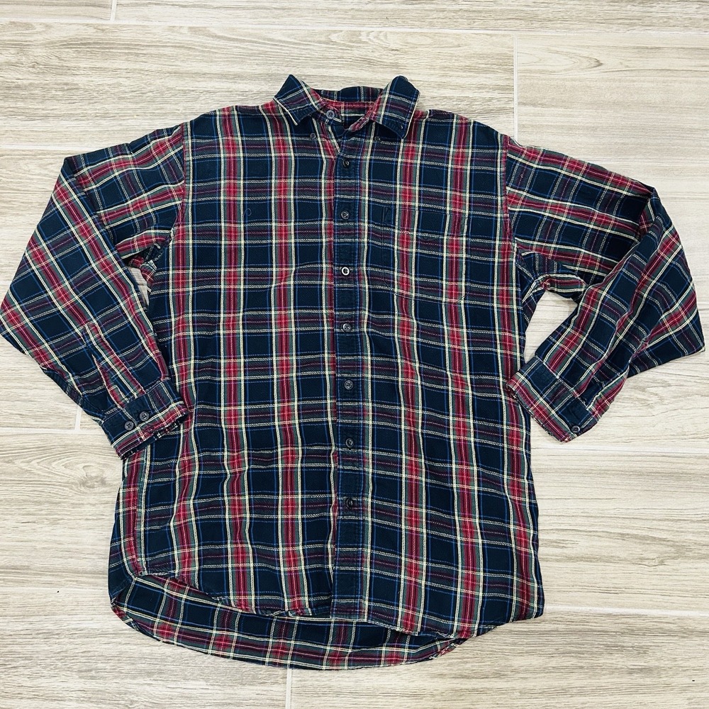 Vintage Y2K LL Bean Plaid Button Down Shirt Men's Large Blue Red